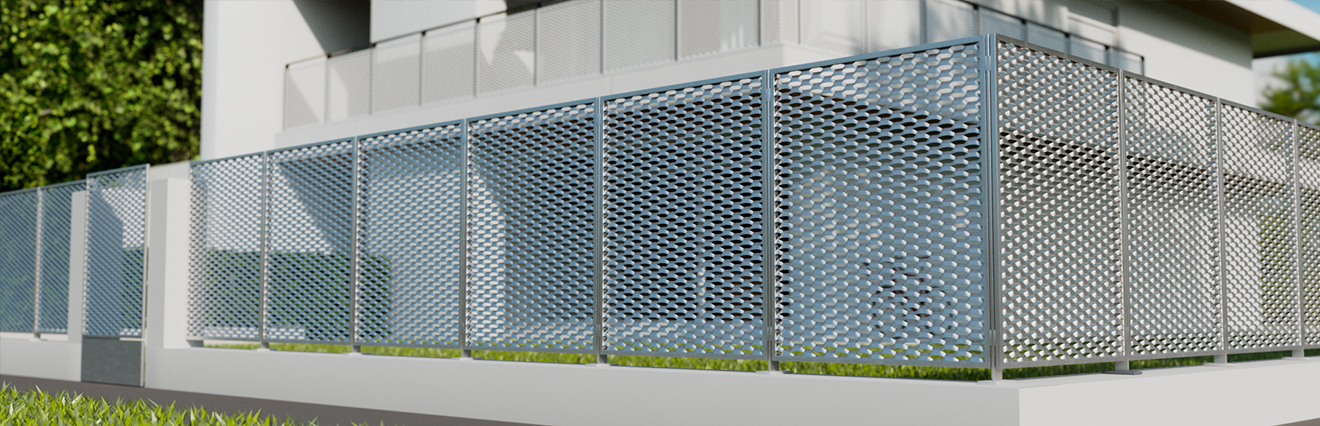 View of an expanded metal mesh fence