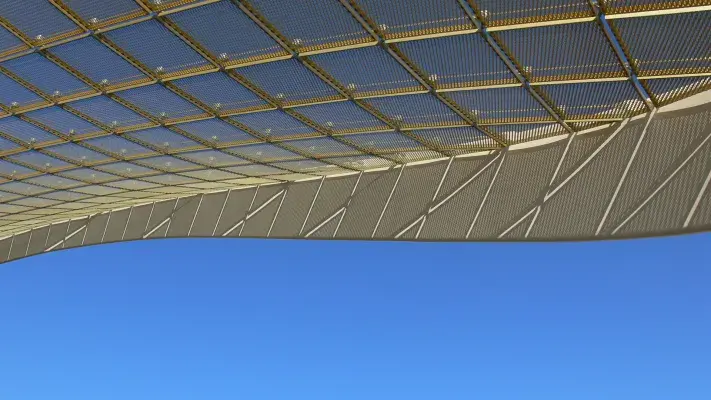 Detail of expanded metal mesh ceiling